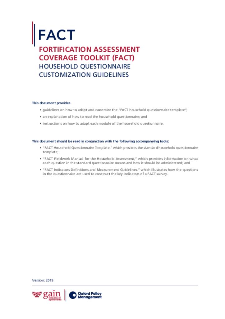 Fortification assessment coverage toolkit (FACT) household questionnaire customisation…