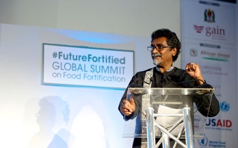 Jay Naidoo, Chairman of the GAIN Board of Directors, speaking at the Summit 