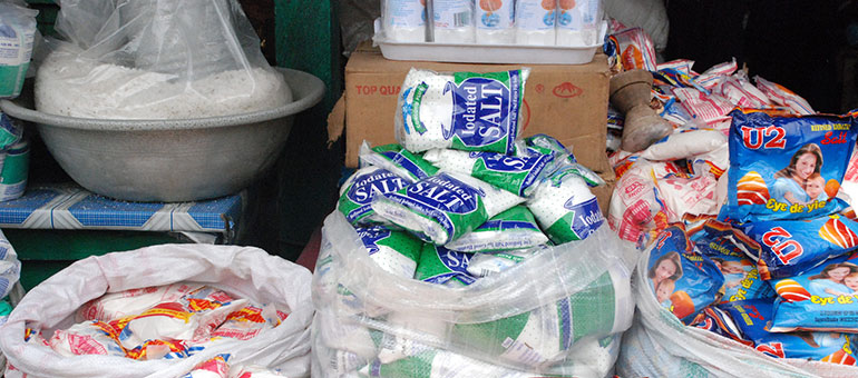 Bags of salt in a market in Africa