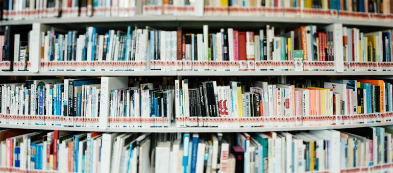 Stack of books on shelves