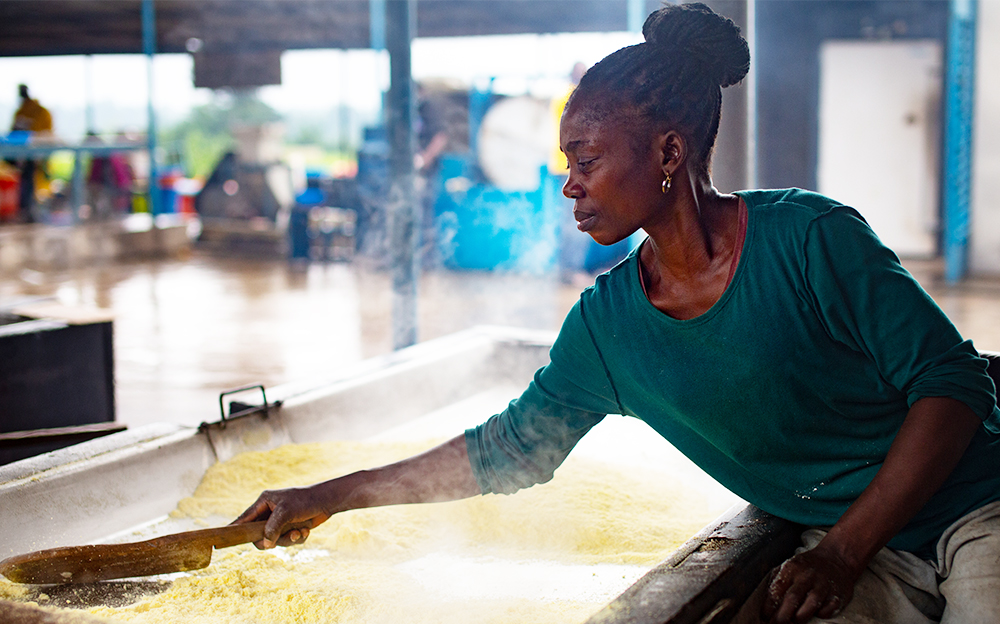 a woman processing maize