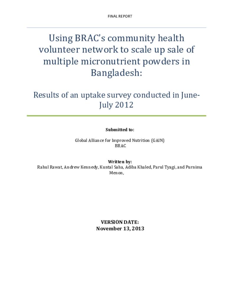 Using BRAC’s community health volunteer network to scale up sale of multiple…