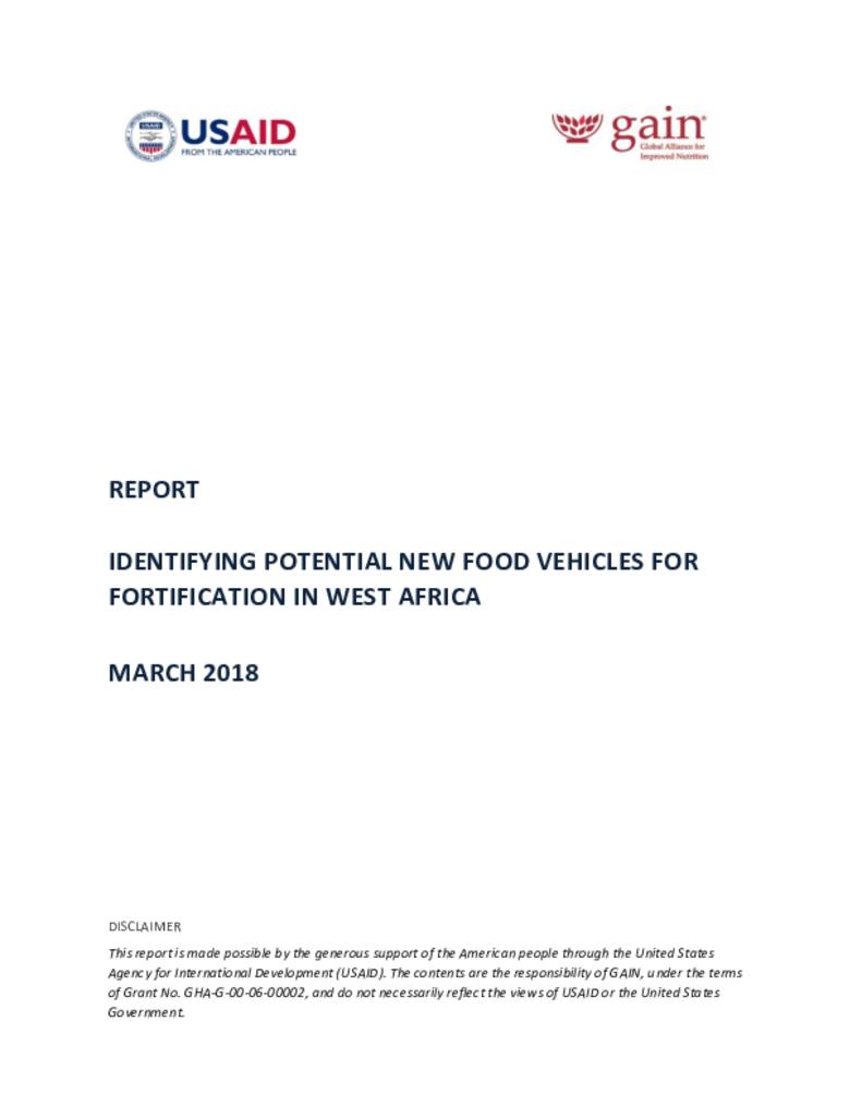 Identifying potential new food vehicles for fortification in West Africa
