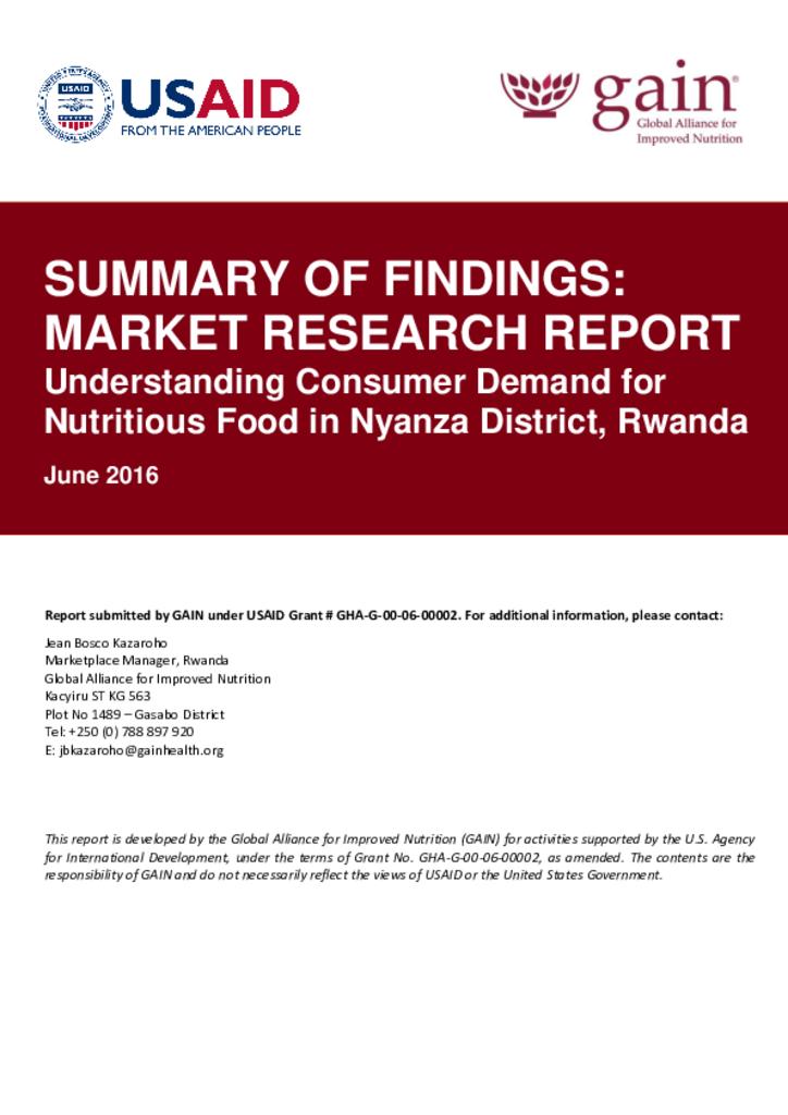 Market research report: Understanding consumer demand for nutritious food in Nyanza…