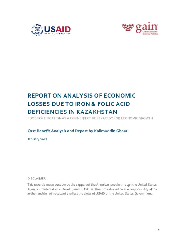 Report on analysis of economic losses due to iron and folic acid deficiencies in…