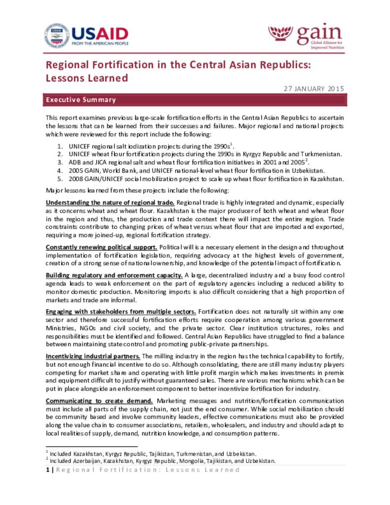 Regional fortification in the Central Asian Republics: lessons learned