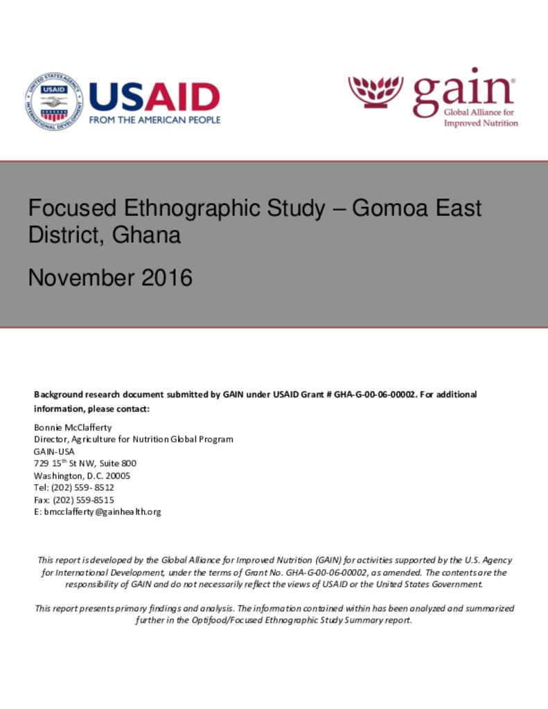 Focused ethnographic study–Gomoa East district, Ghana