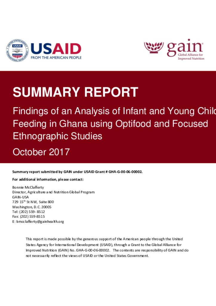 Findings of an analysis of infant and young child feeding in Ghana using Optifood and…