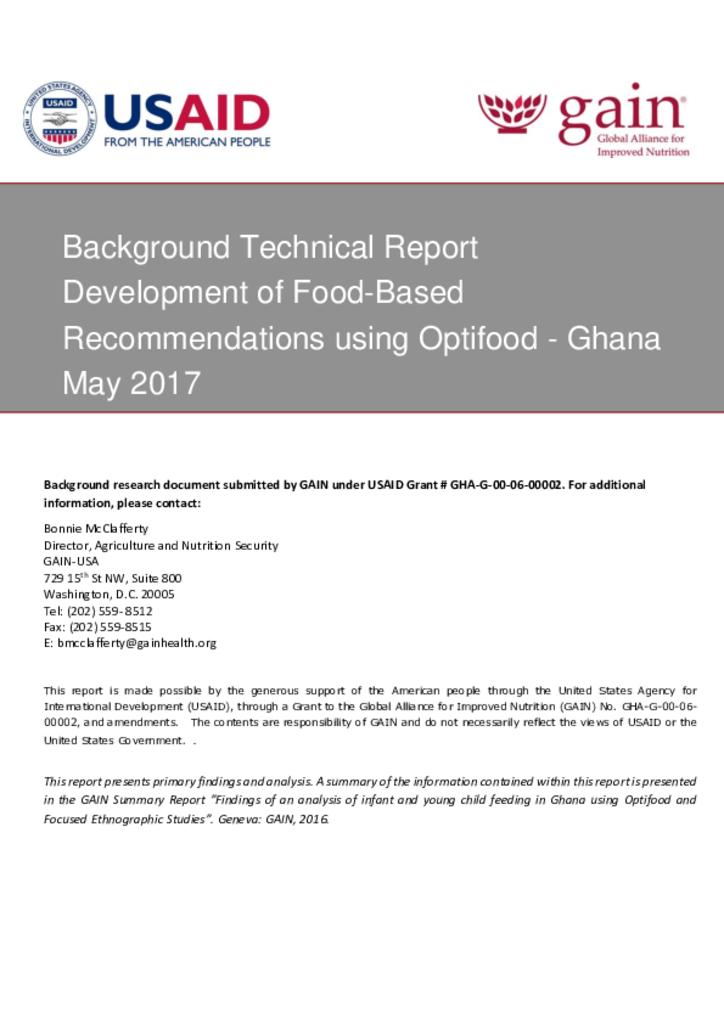 Development of food-based recommendations using Optifood-Ghana