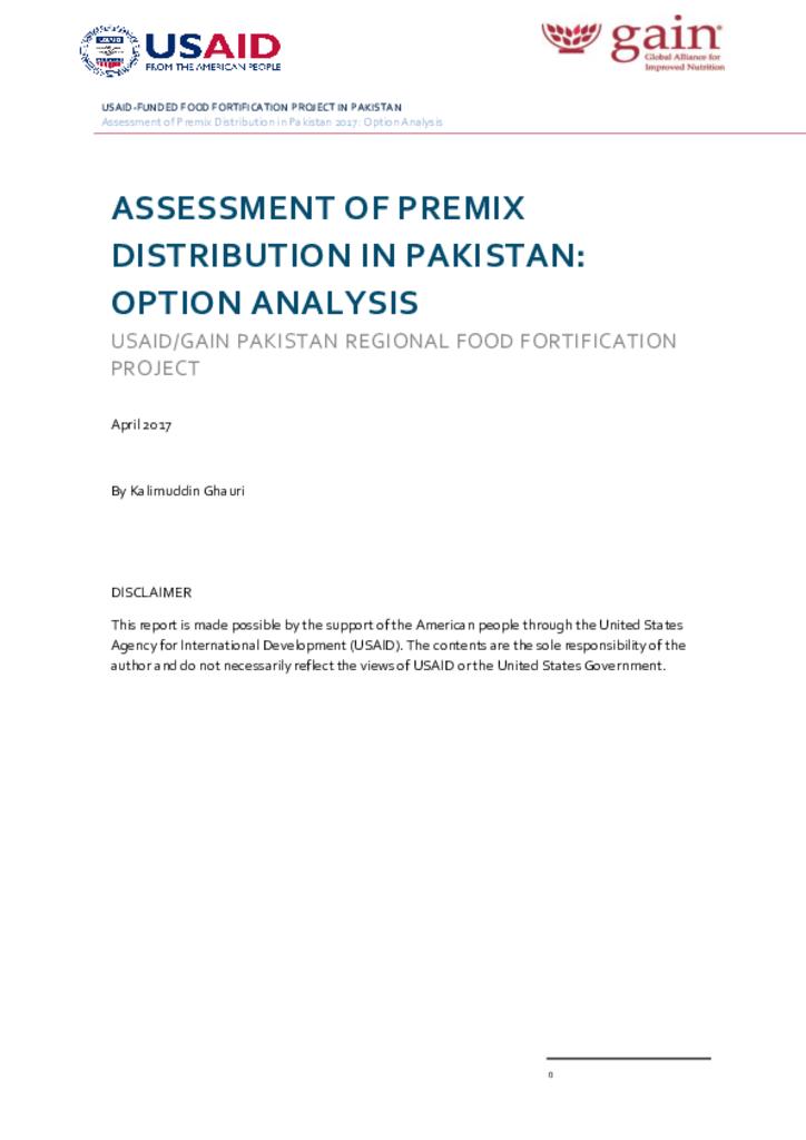 Assessment of premix distribution in Pakistan: option analysis