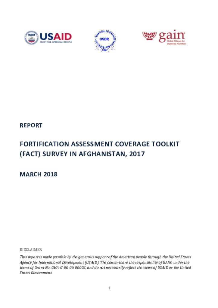 Fortification Assessment Coverage Toolkit (FACT) survey in Afghanistan, 2017 