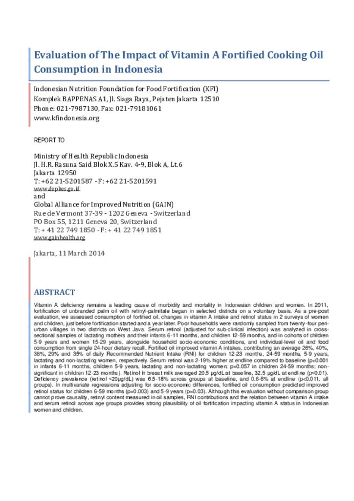 Evaluation of the impact of vitamin A fortified cooking oil consumption in Indonesia