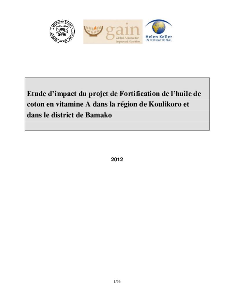 (FR) Impact study of the project for fortification of cottonseed oil with vitamin A in…