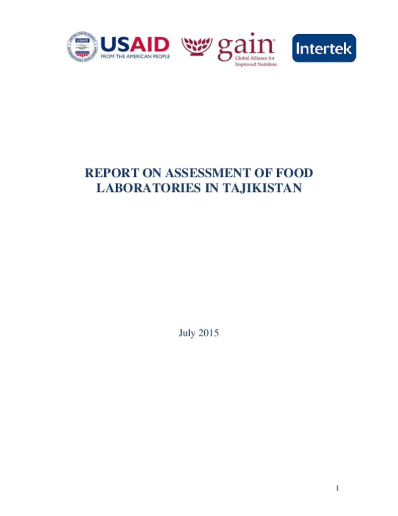 Report on assessment of food laboratories in Tajikistan