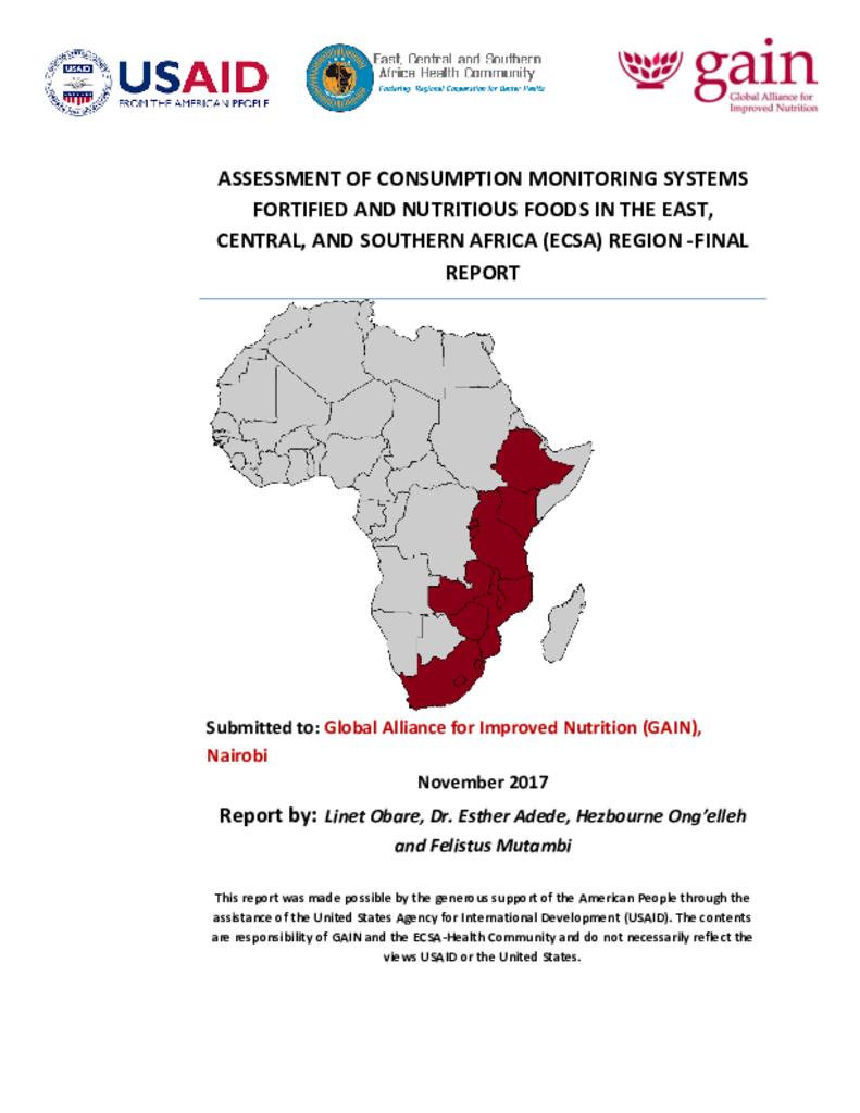 Assessment of consumption monitoring systems fortified and nutritious foods in the East,…