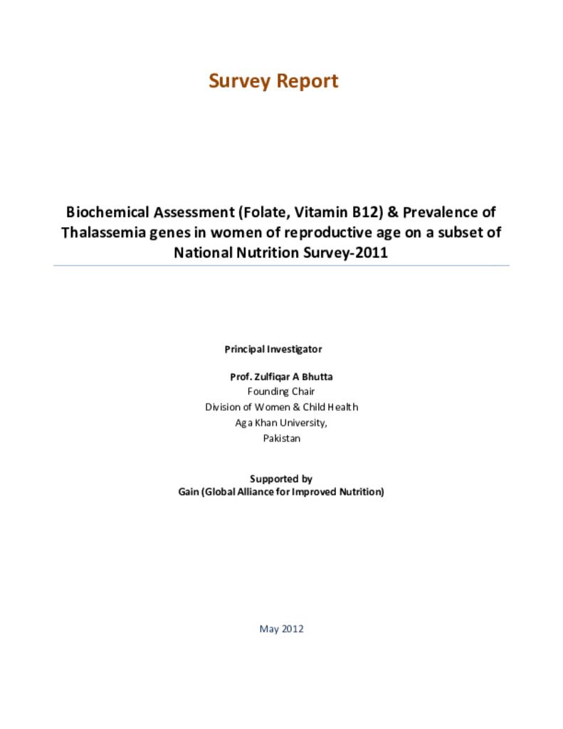 Biochemical assessment (folate, vitamin B12) & prevalence of Thalassemia genes in women…