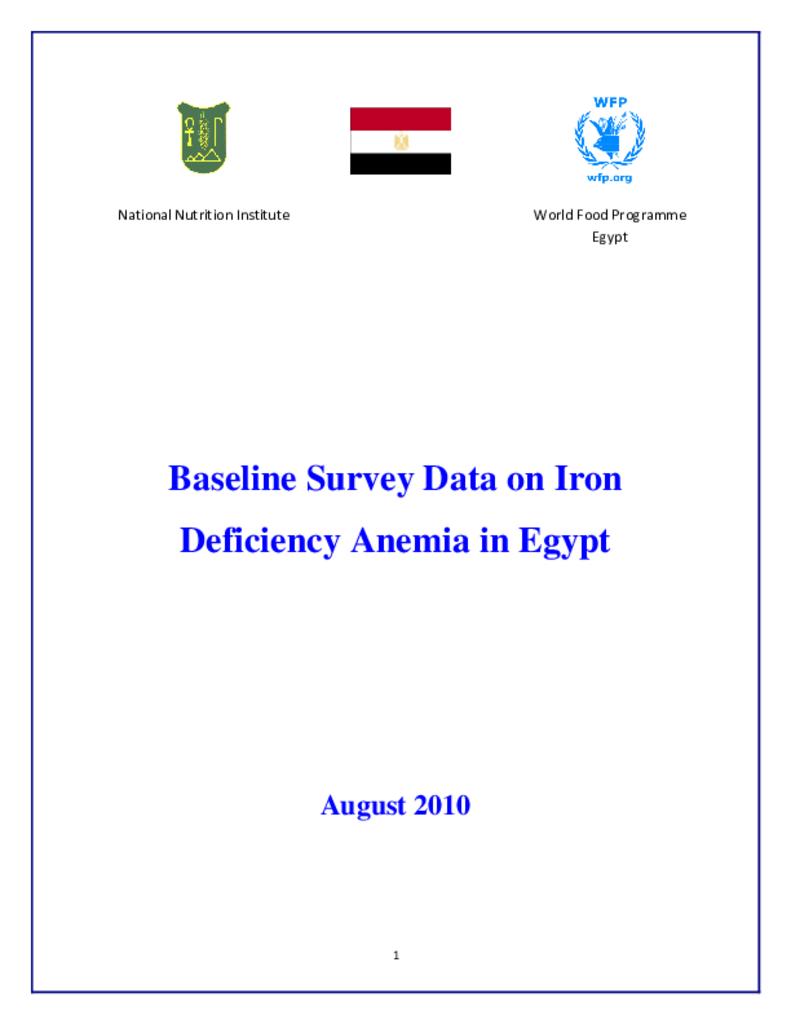 Baseline survey data on iron deficiency anaemia in Egypt