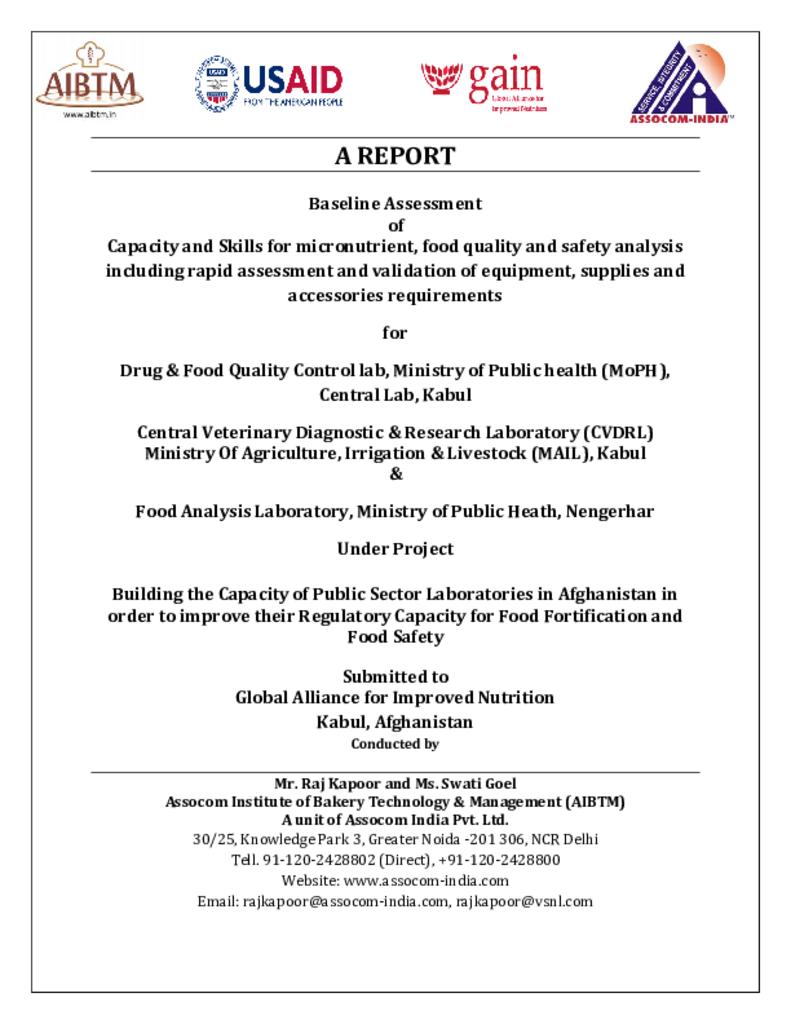 Baseline assessment of capacity and skills for micronutrient, food quality and safety…
