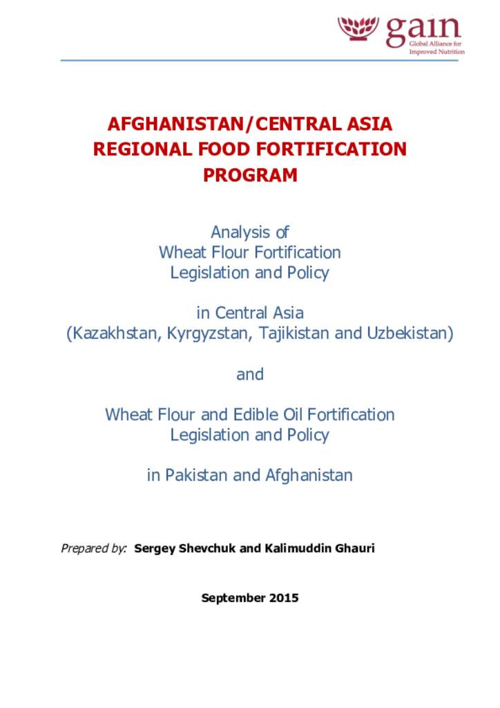 Afghanistan/Central Asia regional food fortification programme