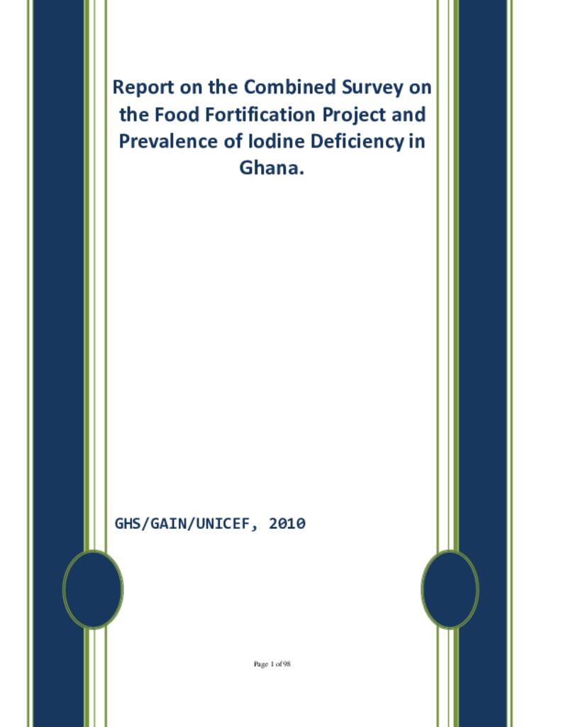 Report on the combined survey on the food fortification project and prevalence of iodine…