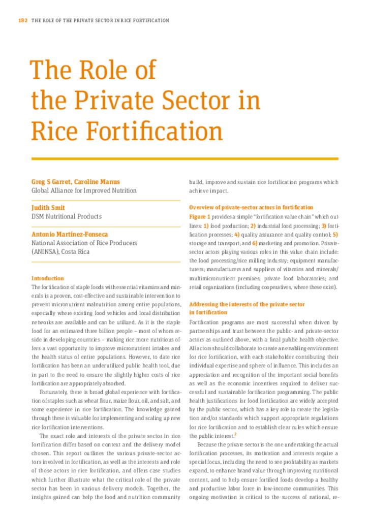 The role of the private sector in rice fortification 2017