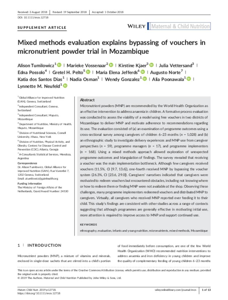 Mixed methods evaluation explains bypassing of vouchers in micronutrient powder trial in…
