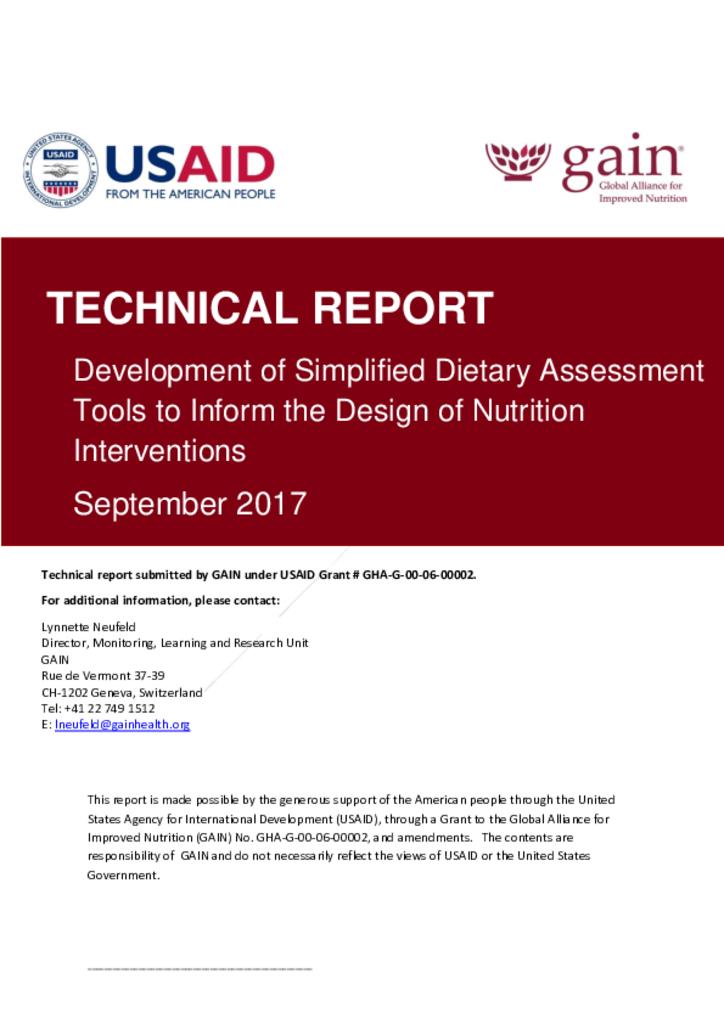 Development of simplified dietary assessment tools to inform the design of nutrition…