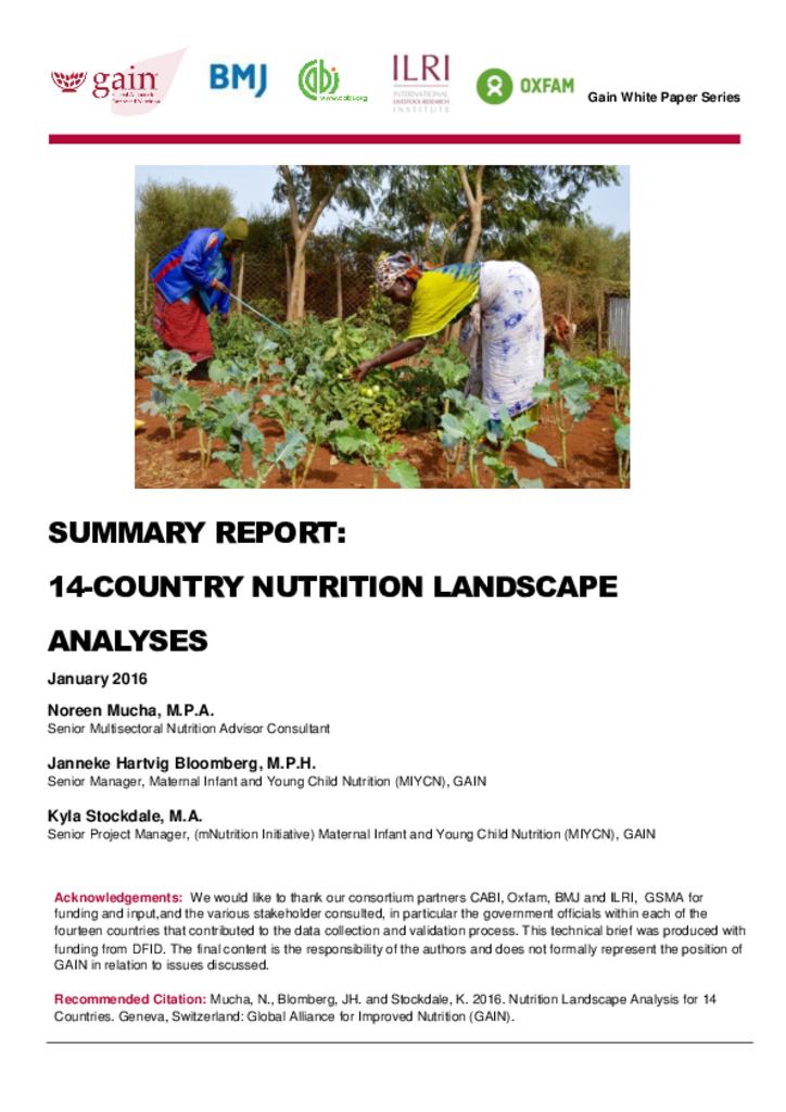 Summary report: fourteen country nutrition landscape analyses