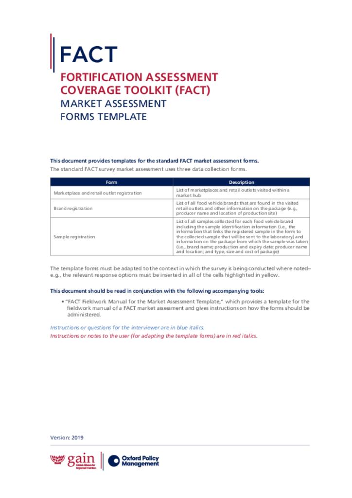 Fortification assessment coverage toolkit (FACT) market assessment forms template
