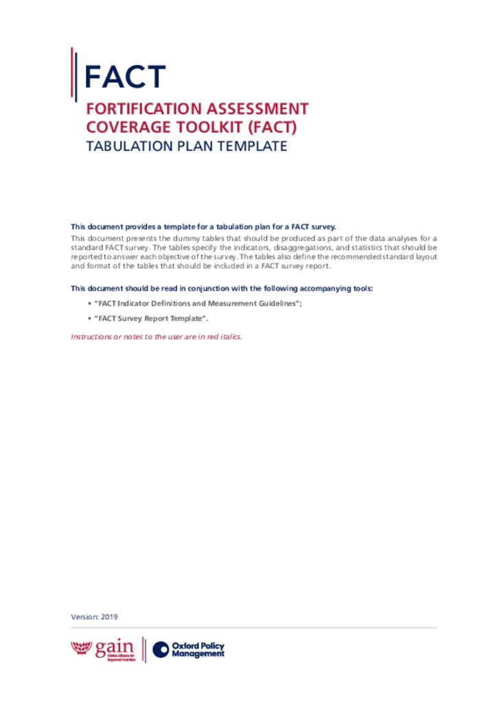 Fortification assessment coverage toolkit (FACT) tabulation plan template