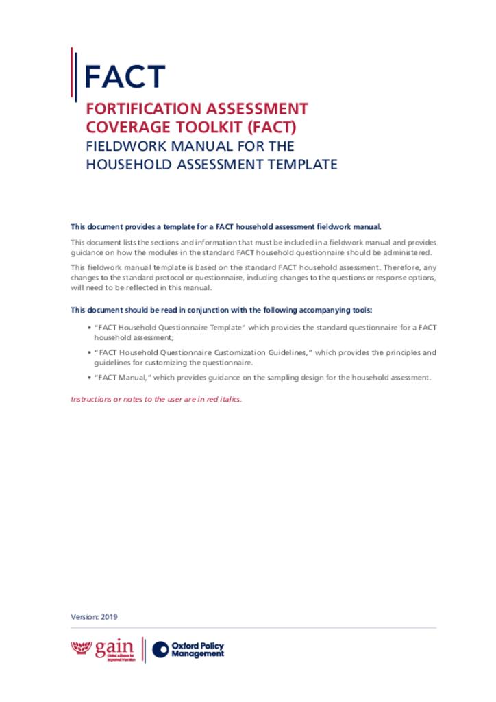 Fortification assessment coverage toolkit (FACT) fieldwork manual for the household…