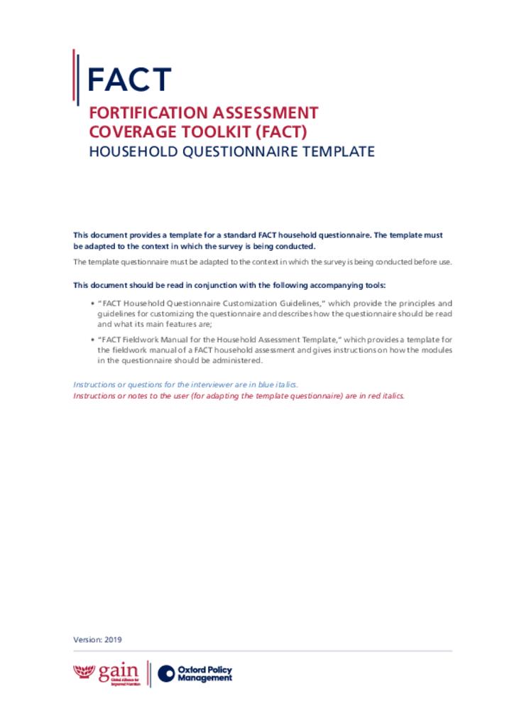 Fortification assessment coverage toolkit (FACT) household questionnaire template