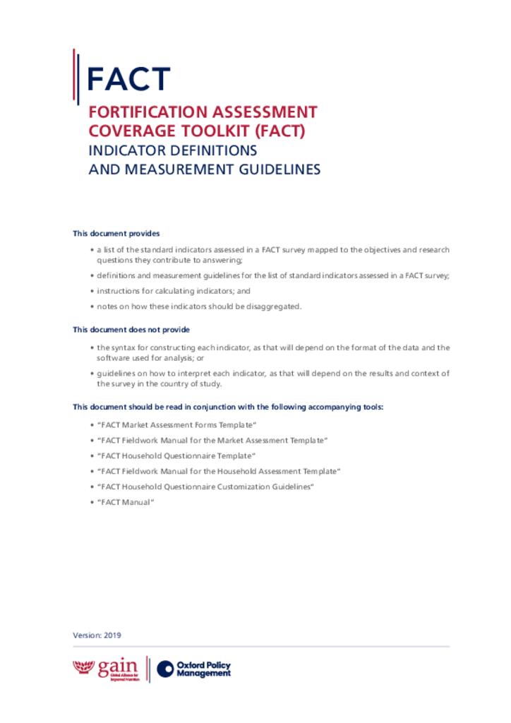 Fortification assessment coverage toolkit (FACT) indicator definitions and measurement…