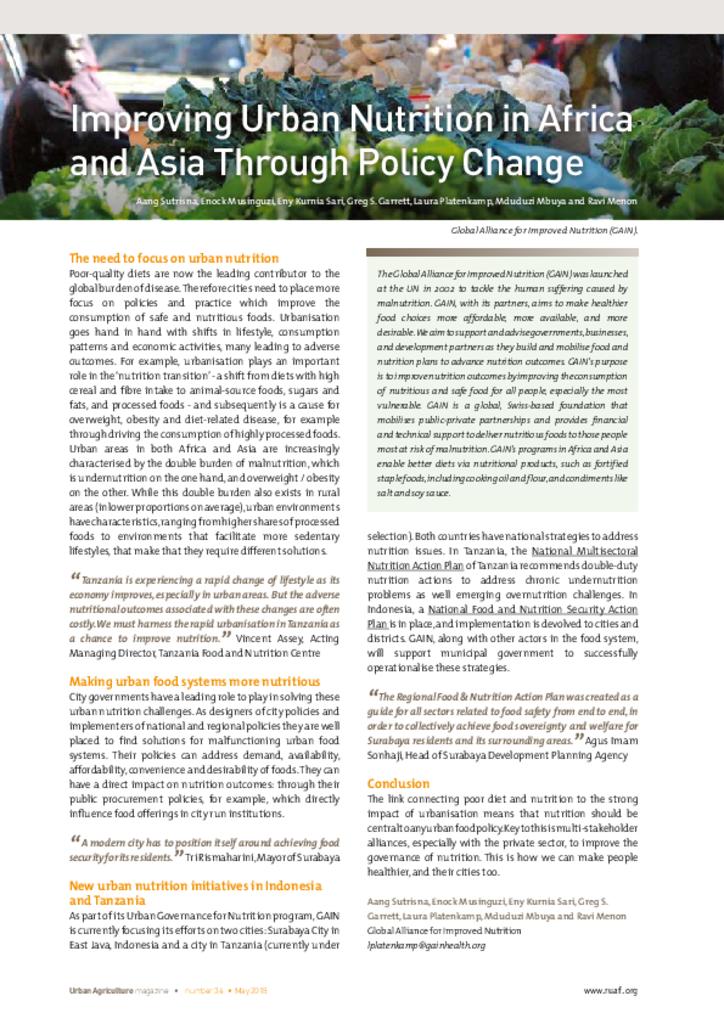 Improving urban nutrition in Africa and Asia through policy change