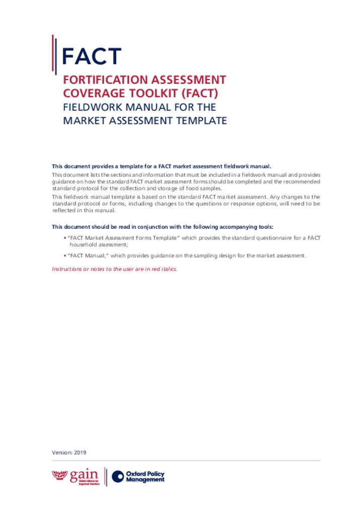 Fortification assessment coverage toolkit (FACT) fieldwork manual for market assessment…