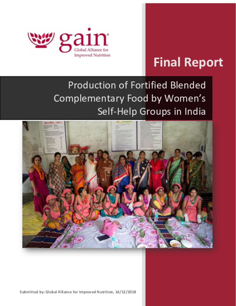 Production of fortified blended complementary food by women’s self-help groups in India