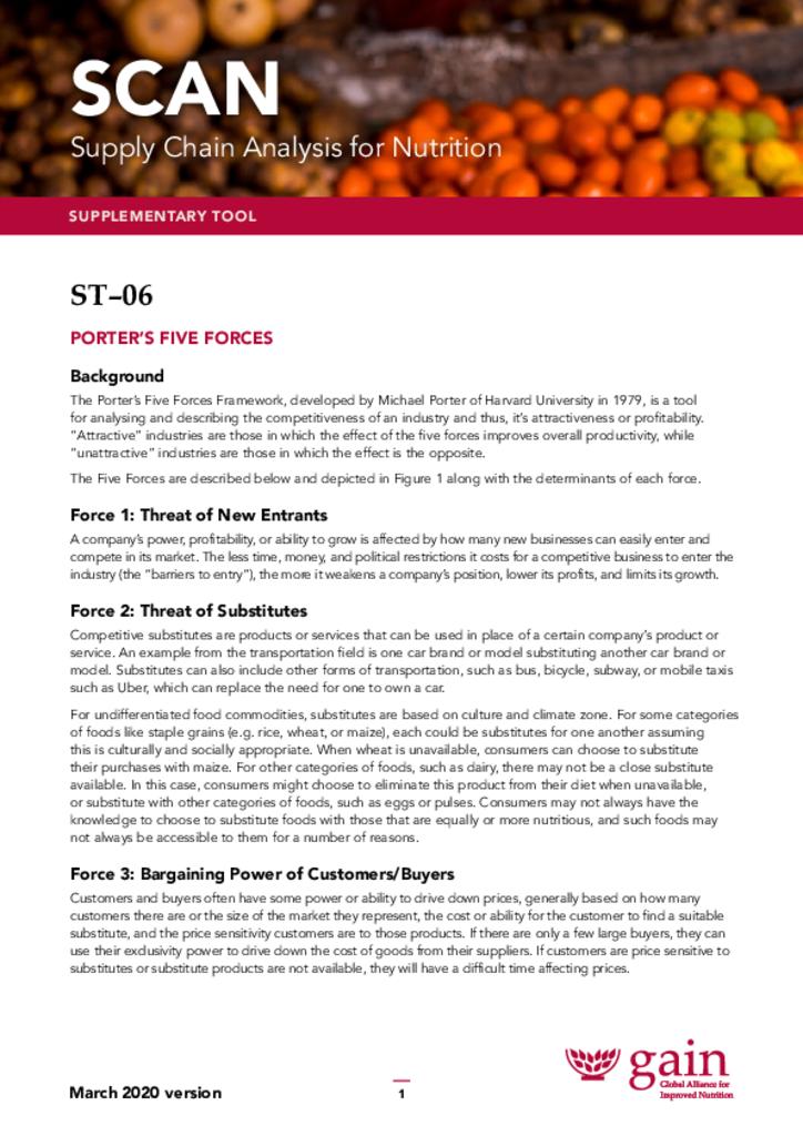 Supply Chain Analysis for Nutrition (SCAN) ST6 sub-tool Porters’s five forces