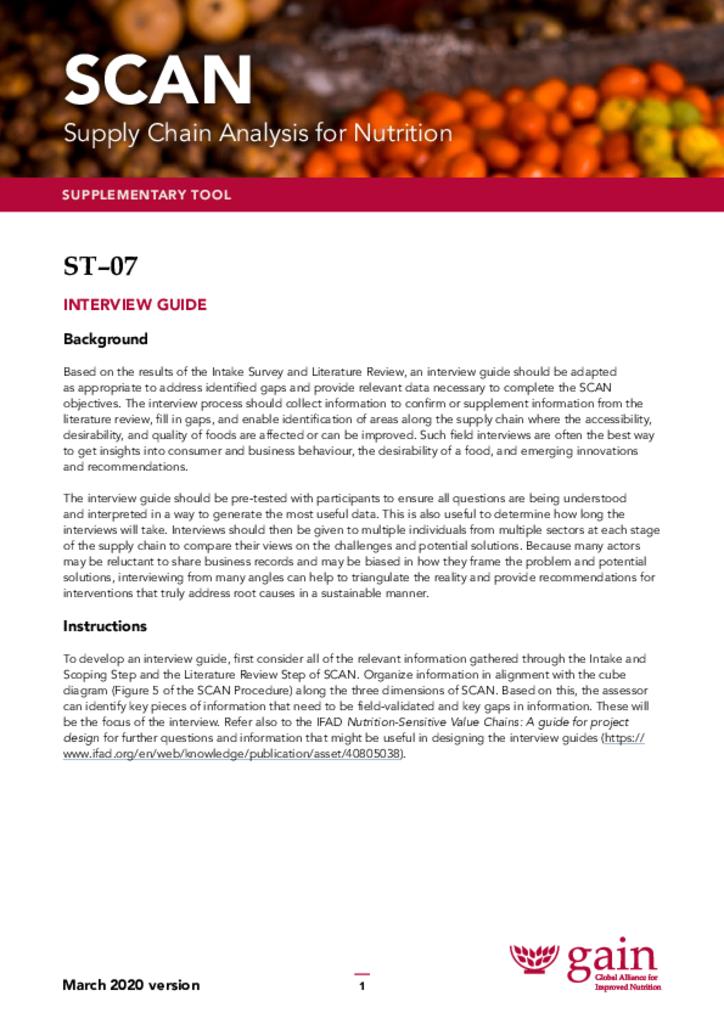 Supply Chain Analysis for Nutrition (SCAN) ST7 sub-tool interview guide