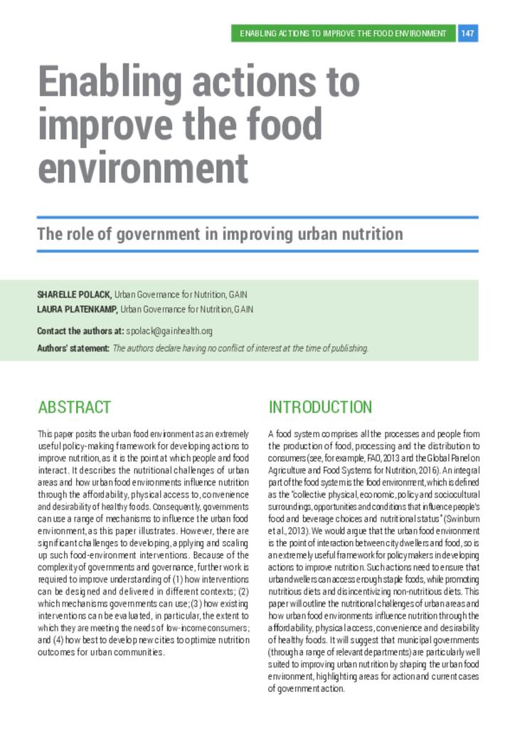 Enabling actions to improve the food environment