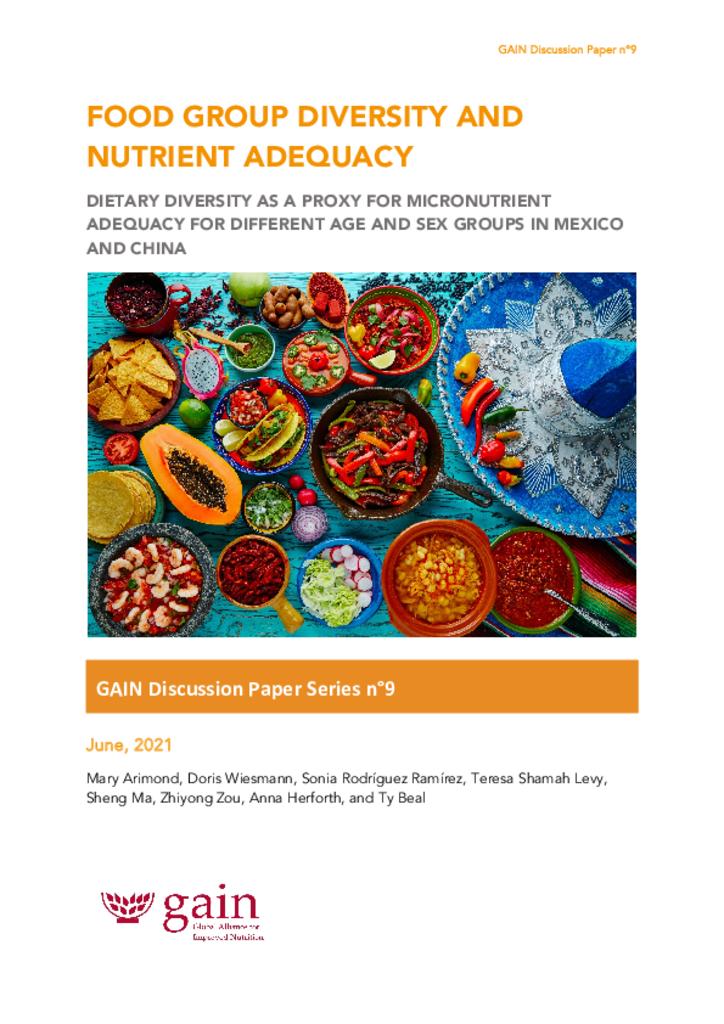 GAIN Discussion Paper 9 : Food group diversity and nutrient adequacy
