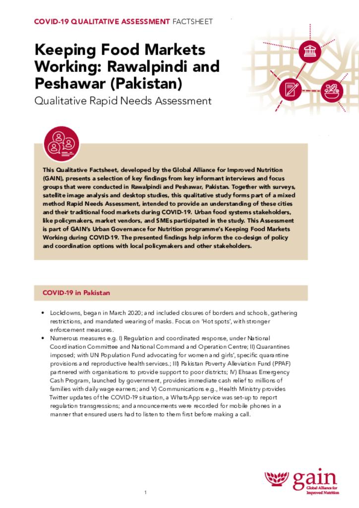 COVID-19 qualitative assessment factsheet - Keeping Food Markets Working, Rawalpindi and…