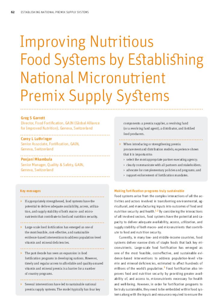 Improving nutritious food systems by establishing national micronutrient premix supply…