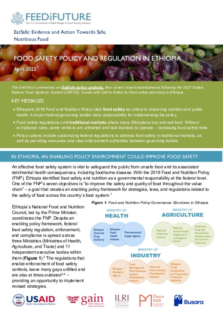 Food Safety Policy and Regulation in Ethiopia