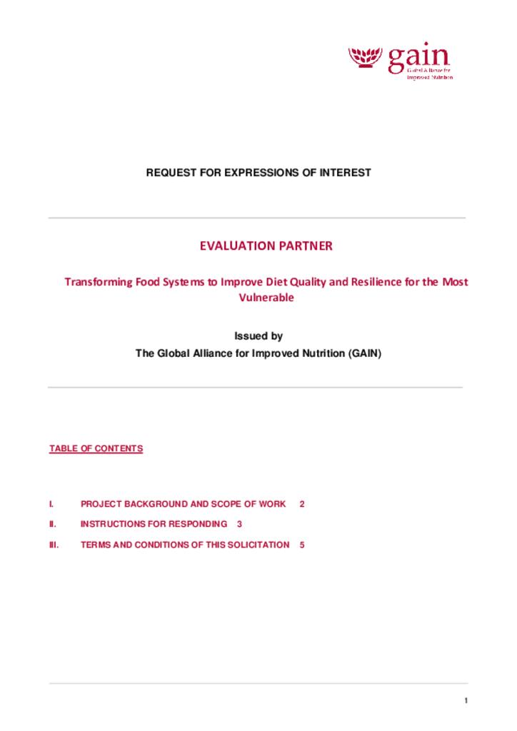 Evaluation Partner - Transforming Food Systems to improve diet quality and resilience for…