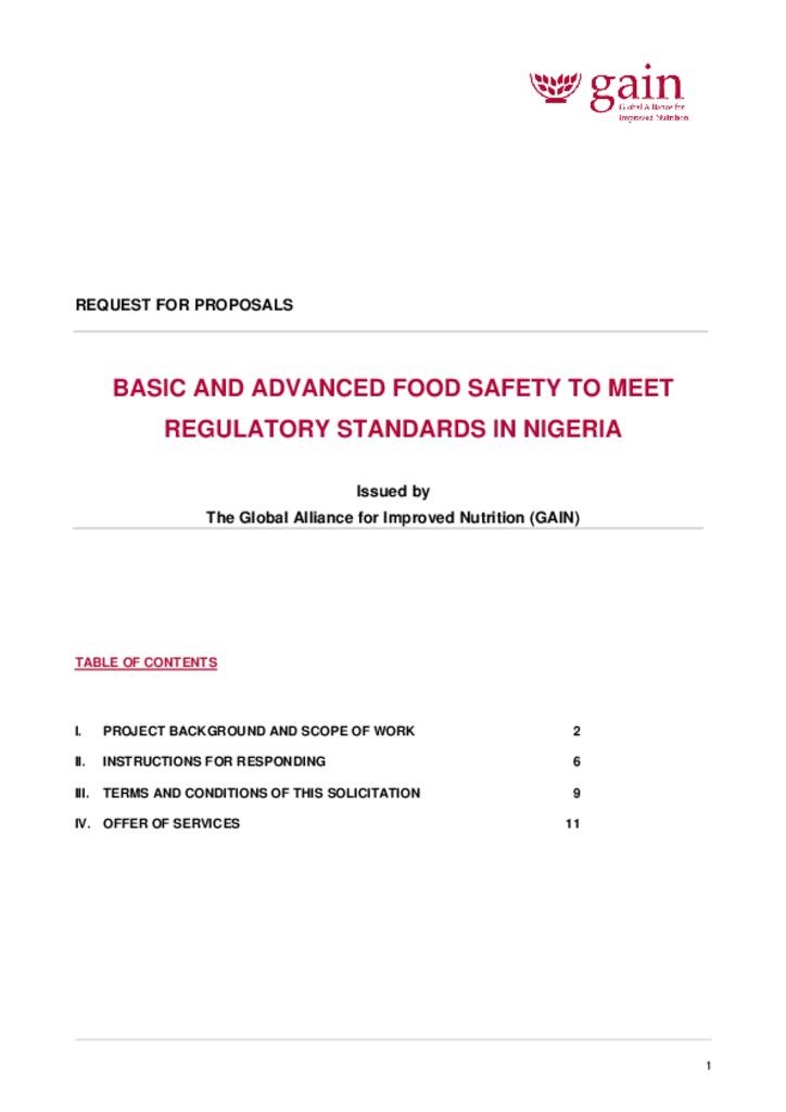 GAIN Request for Proposal Basic and Advanced Food Safety to Meet Regulatory Standards in…