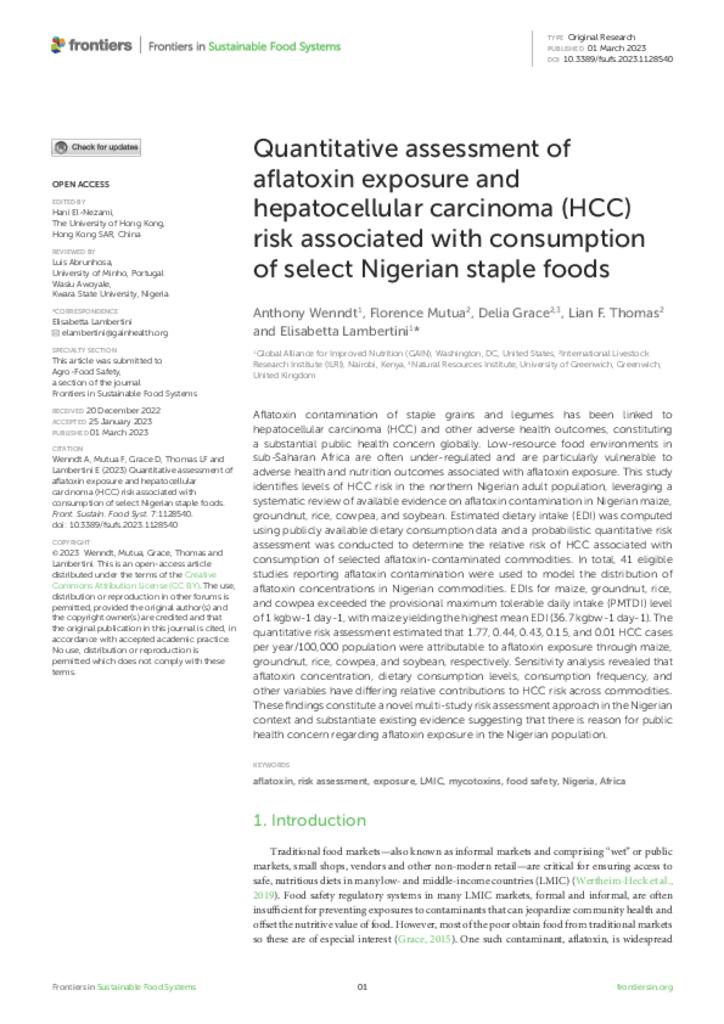 Quantitative assessment of aflatoxin exposure and hepatocellular carcinoma (HCC) risk…