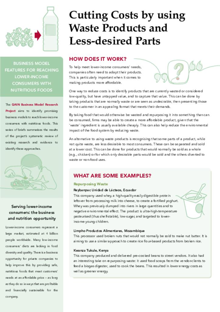 Business models for reaching lower income consumers - Consumers using waste products and…