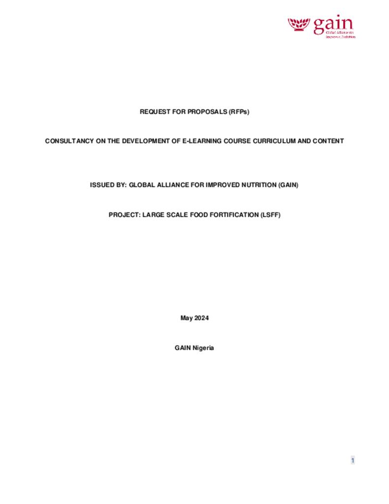 Rpf For Elearning Development RFP - E-learning Curriculum and Content Development | GAIN