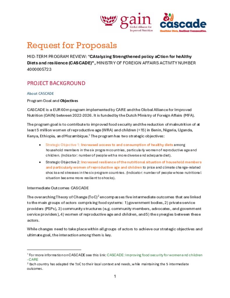 RFP Mid-term Evaluation of CASCADE: “CAtalyzing Strengthened policy aCtion for heAlthy…