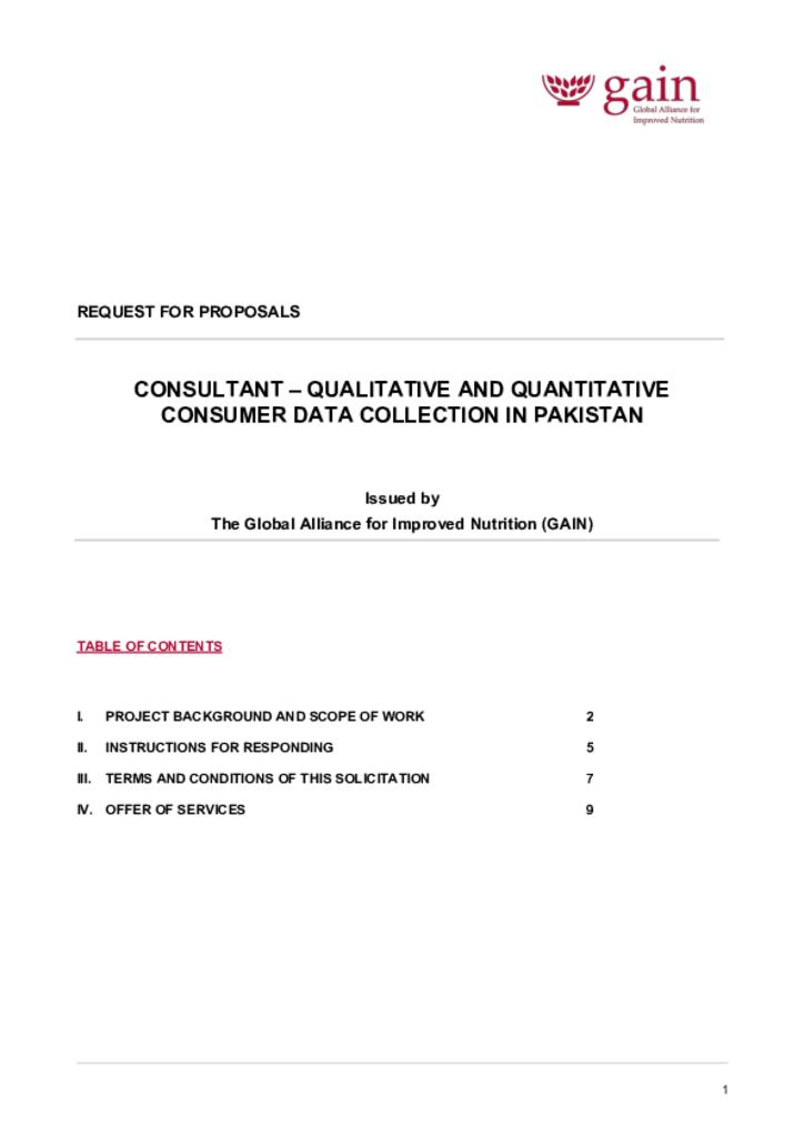 RFP For Consultant – Qualitative and Quantitative Consumer Data Collection In Pakistan